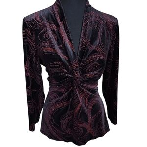 Y2K Cachet V-neckline Velvet Twist Mcbling Sparkle Top Size L